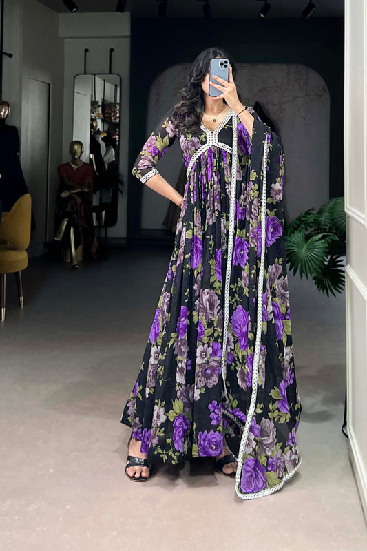Pakistani Stylish Designer Purple Color Georgette Fabric Anarkali Gown