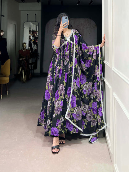 Pakistani Stylish Designer Purple Color Georgette Fabric Anarkali Gown
