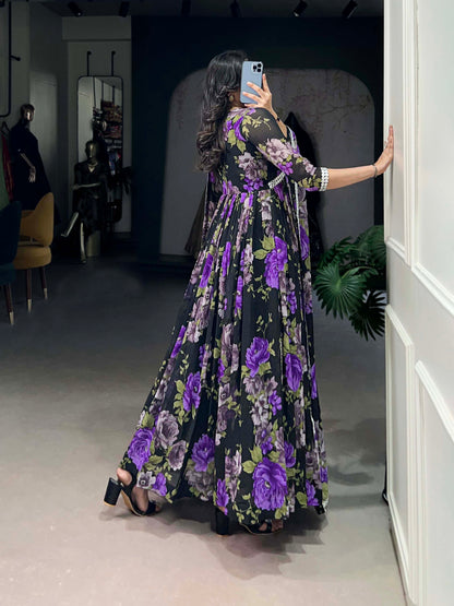Pakistani Stylish Designer Purple Color Georgette Fabric Anarkali Gown