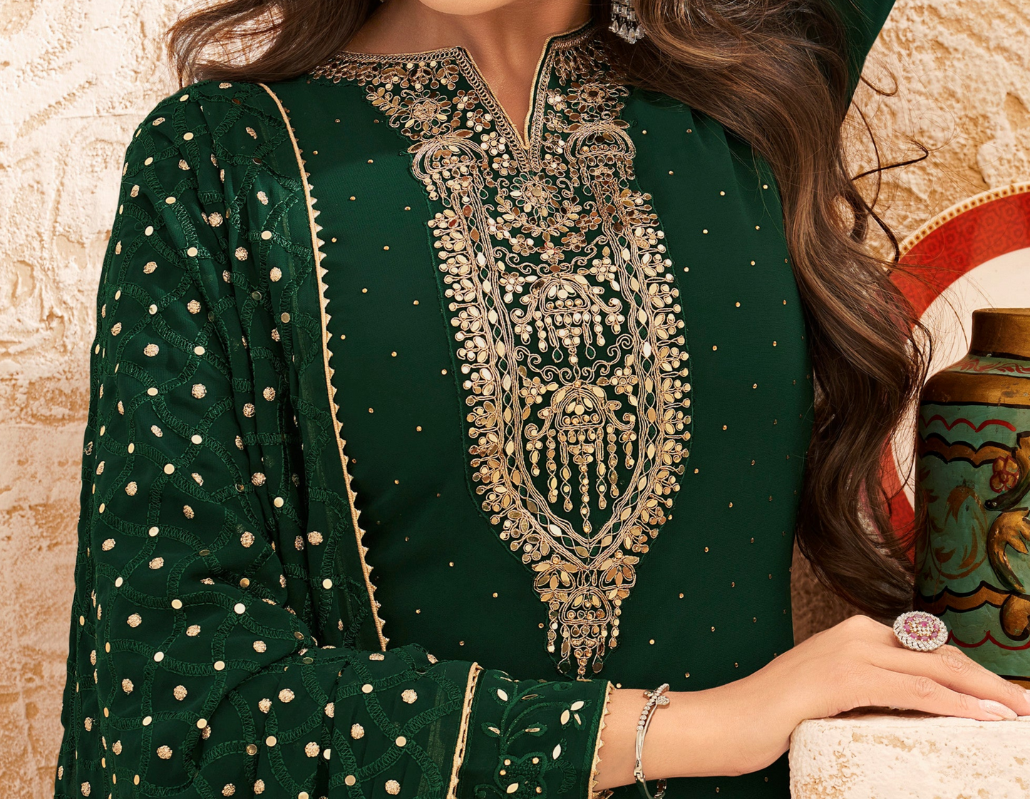 Plus Size Green Color Embroidery Salwar Kameez For festival In USA