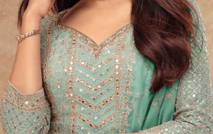 Indian Pakistani sky blue salwar kameez suits with embroidery work