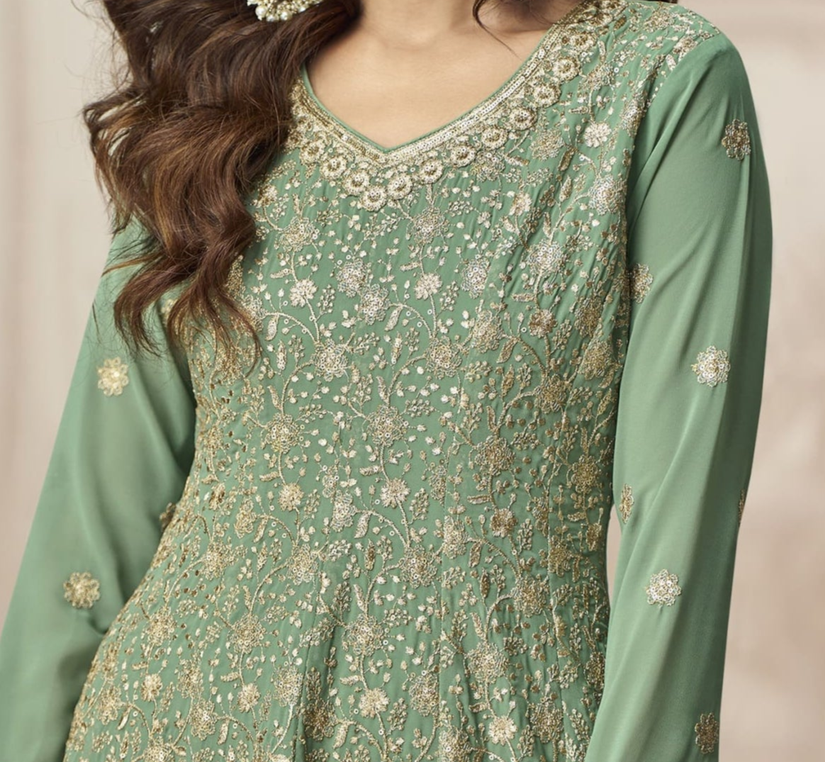 Green Ready To Wear Embroidered Suit with Dupatta for Special Function