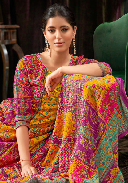 Casual digital printed maslin salwar kameez pant suit with dupatta