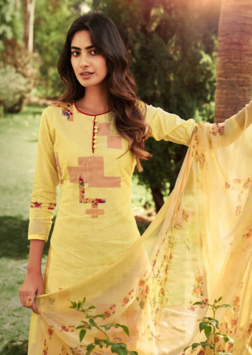 Yellow Color Cotton kurta Set Digital Print Work Salwar Kameez Pant Dress