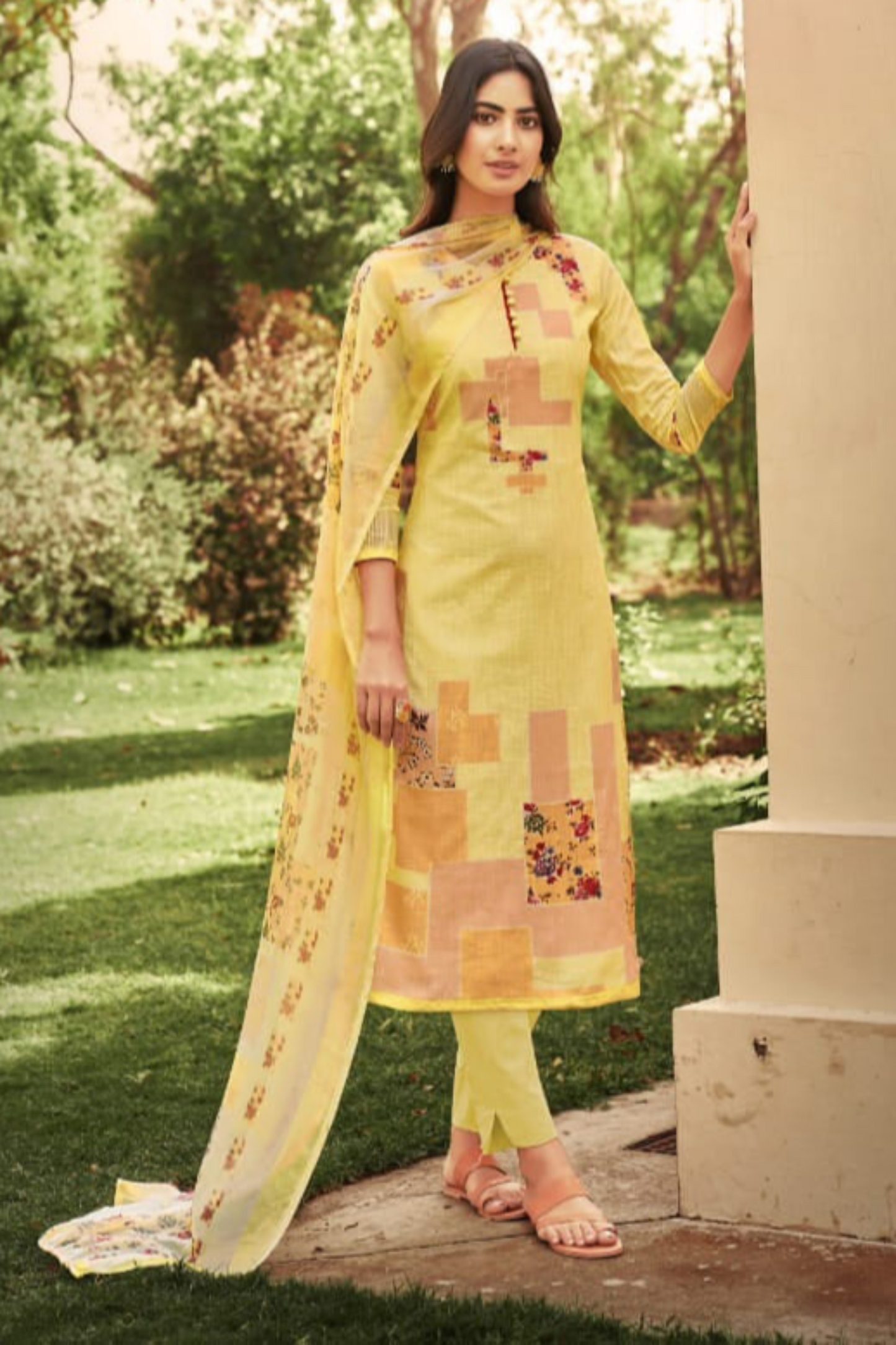 Yellow Color Cotton kurta Set Digital Print Work Salwar Kameez Pant Dress