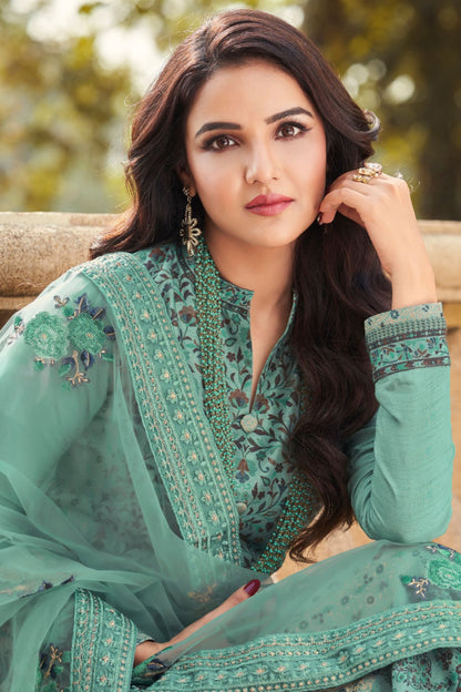 Green Color Multi Embroidery Work Bridal Look Best Salwar Kameez For Weddings And Occasions