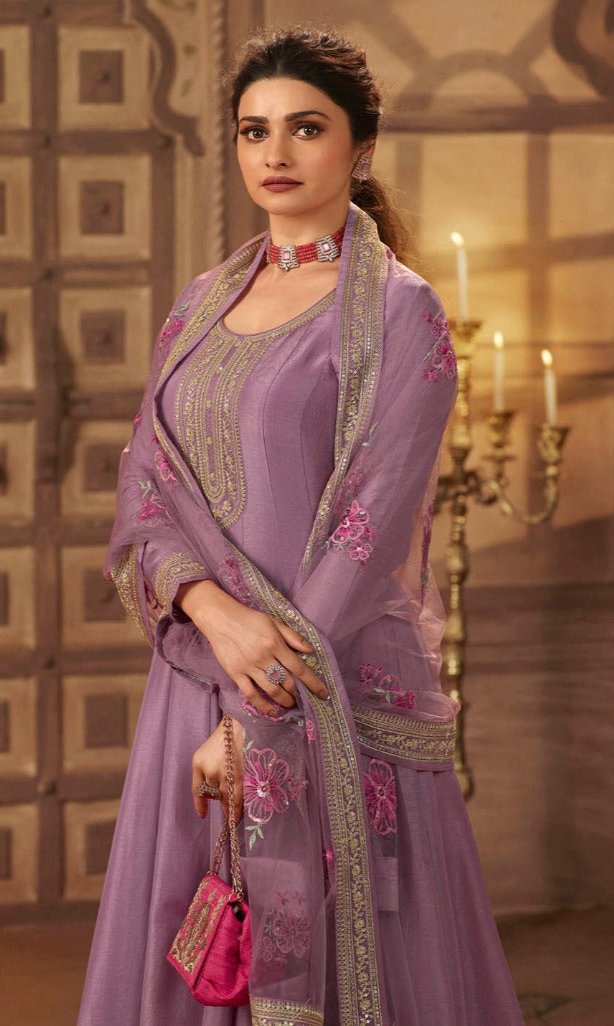 Bollywood Style Party Wear Anarkali Gown Purple Color Full Flared Anarkali Long Gown