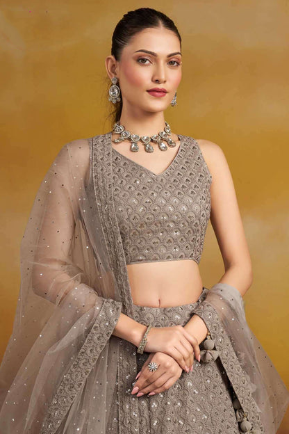 Designer Reception Lehenga Choli Grey  - Ready To Wear Indian Bridal Outfit