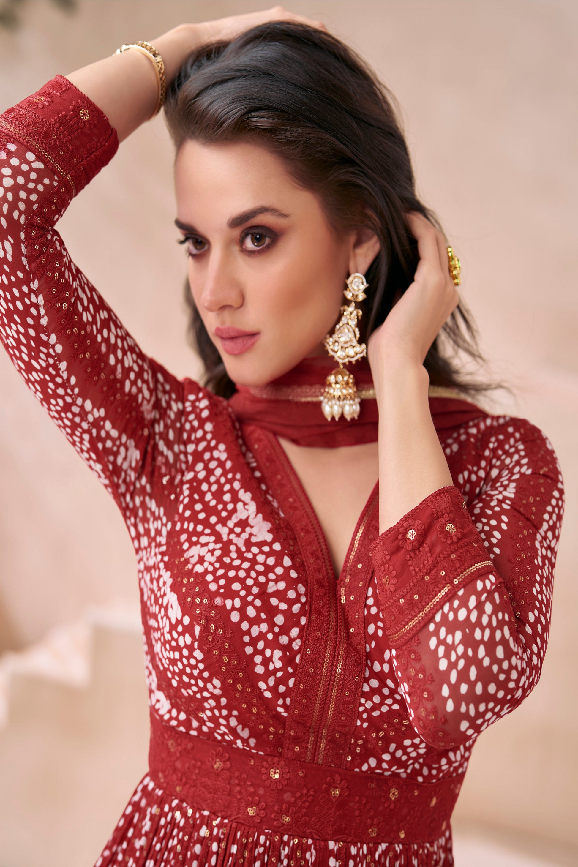 Indian Ready-To-Wear Eid Special Long Real Georgette Anarkali Gown With Dupatta 