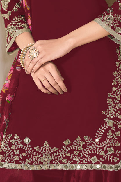  Attractive Dark Red Velvet Santoon Patiyala Suit With Dupatta Suit