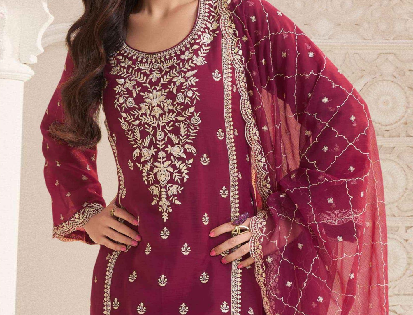 Red Salwar Kameez Indian Traditional Dress With Embroidery Work For Eid And Diwali