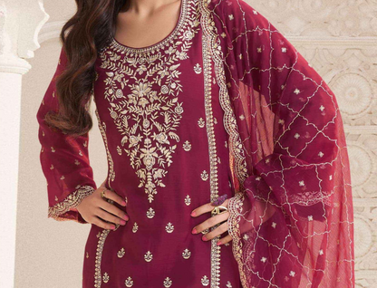 Red Salwar Kameez Indian Traditional Dress With Embroidery Work For Eid And Diwali