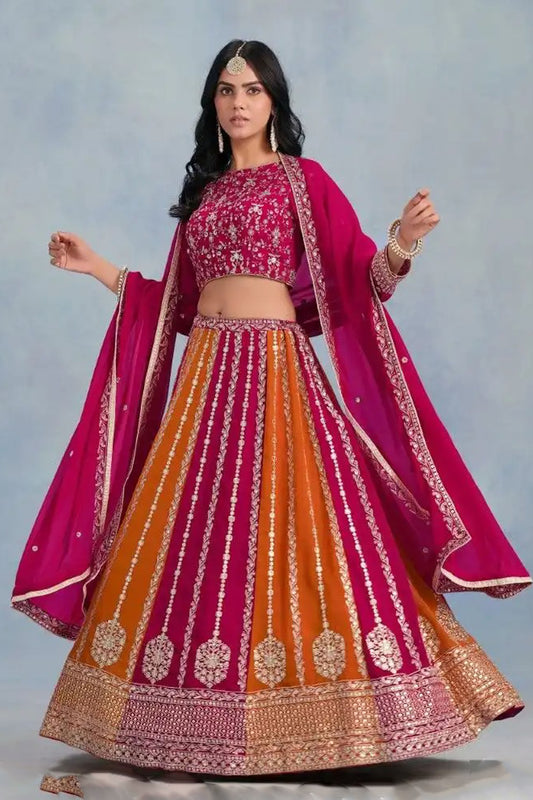 Pink  Color Heavy Embroidery Worked Georgette Lehenga Choli With Dupatta.