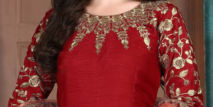 Red Color Heavy Embroidery Worked Anarkali Gown With Net Dupatta Dress