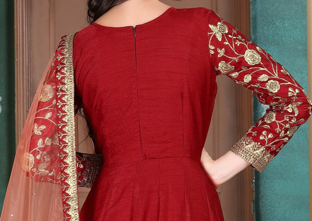 Red Color Heavy Embroidery Worked Anarkali Gown With Net Dupatta Dress