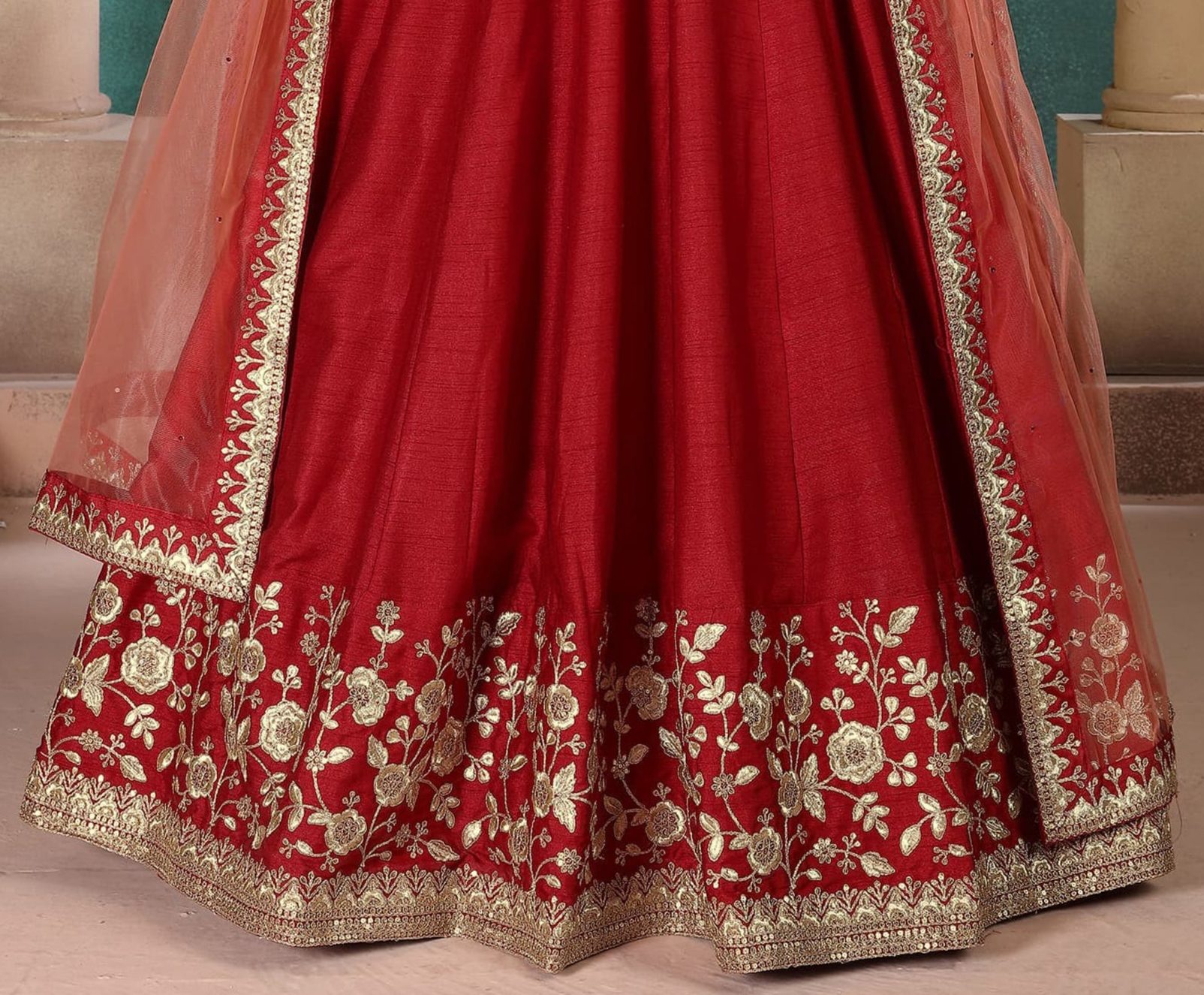 Red Color Heavy Embroidery Worked Anarkali Gown With Net Dupatta Dress
