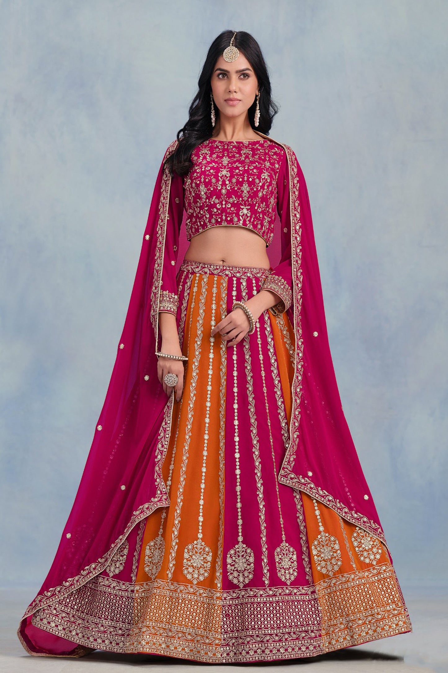 Pink  Color Heavy Embroidery Worked Georgette Lehenga Choli With Dupatta.