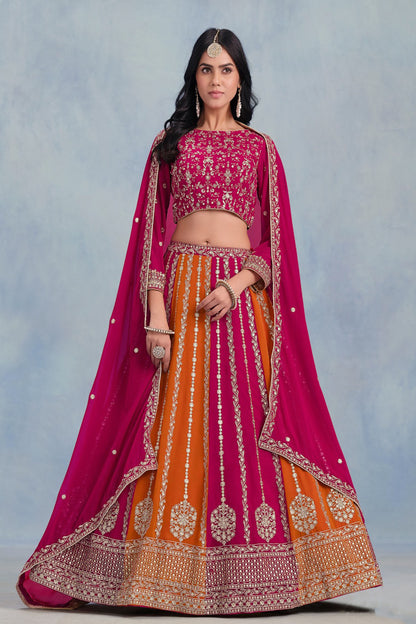 Pink  Color Heavy Embroidery Worked Georgette Lehenga Choli With Dupatta.