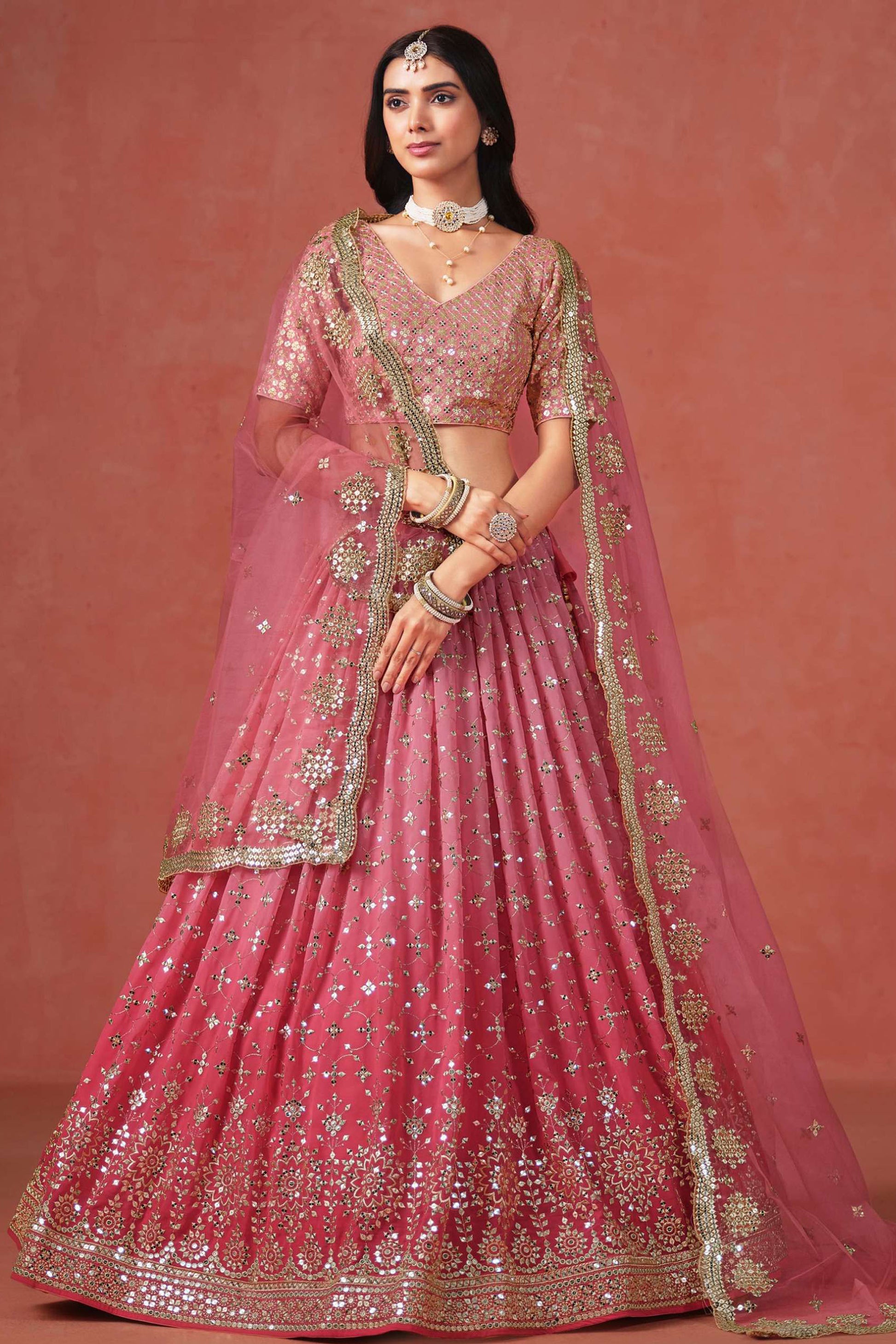 Beautiful Roka Embroidered Georgette Lehenga Choli For Wedding And Festive Wear