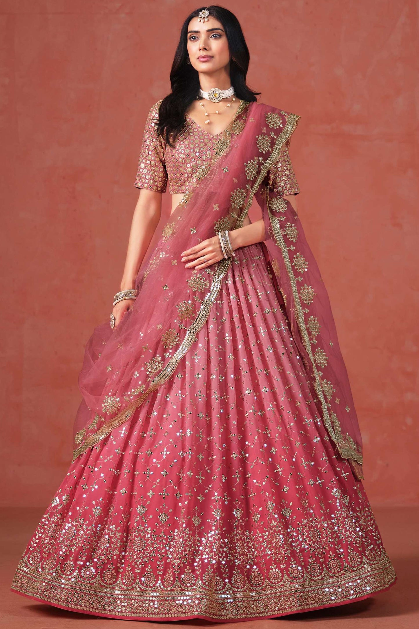 Elegant Roka Georgette Lehenga Choli With Intricate Embroidery And Net Dupatta