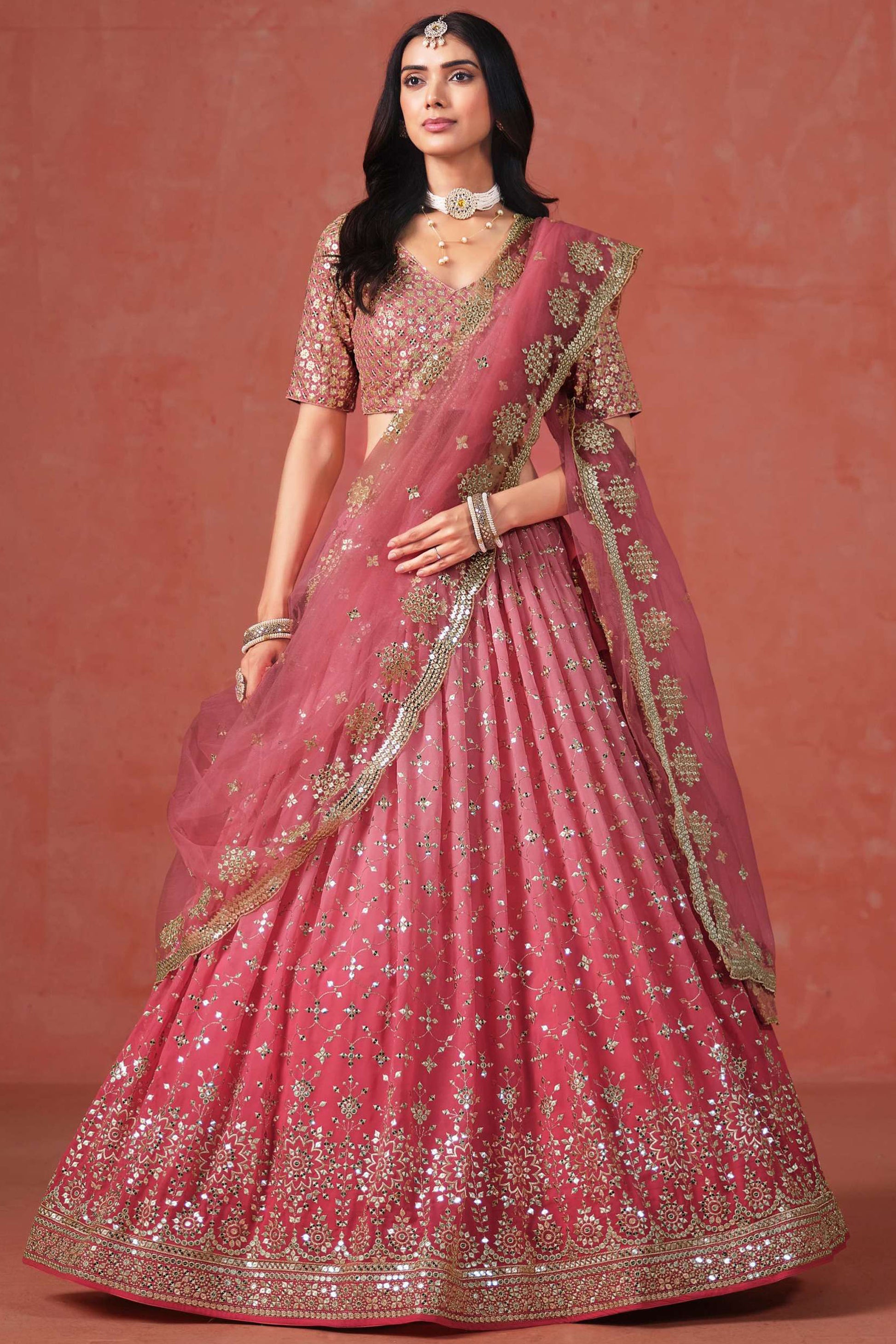 Elegant Roka Georgette Lehenga Choli With Intricate Embroidery And Net Dupatta