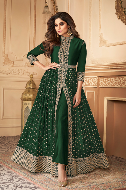 Real Georgette Plus Size Green Anarkali Gown with Embroidered Dupatta Suit