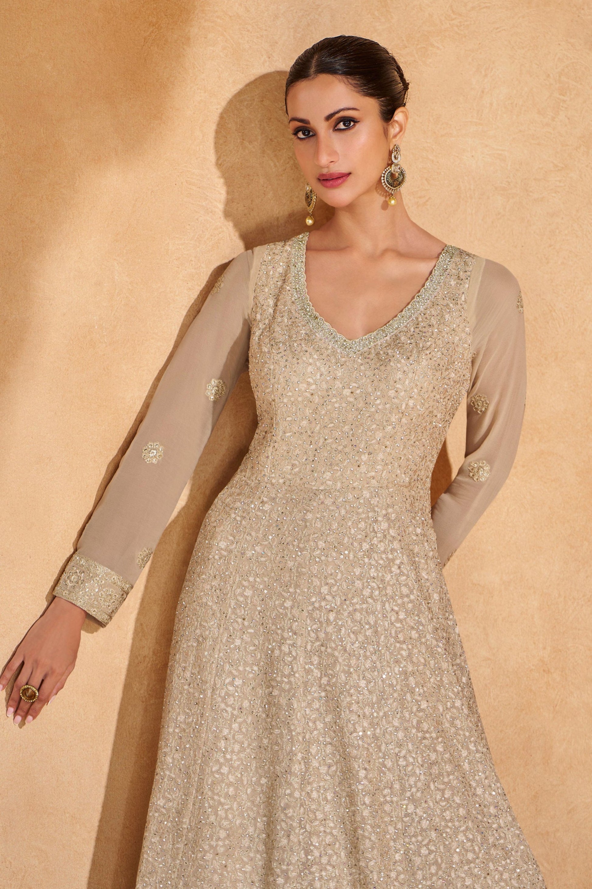 Roka Nikah Wear Ethnic Full Flared Long Real Georgette Anarkali Gown Suit