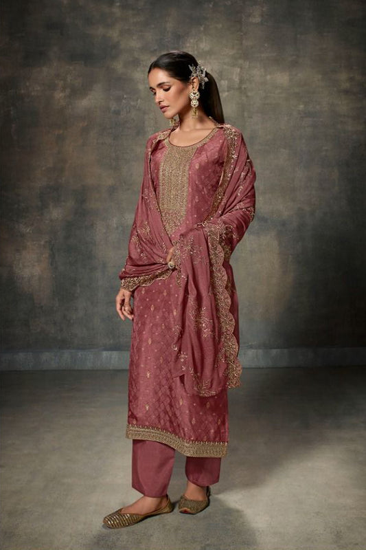 Rose Gold Viscose Dola Silk Salwar Kameez With Western Touch