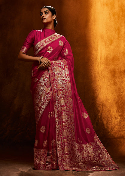Wonderful Pink Color Design Satin Silk Fabric Digital Printed Saree For Wedding Special
