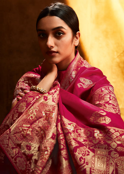 Wonderful Pink Color Design Satin Silk Fabric Digital Printed Saree For Wedding Special