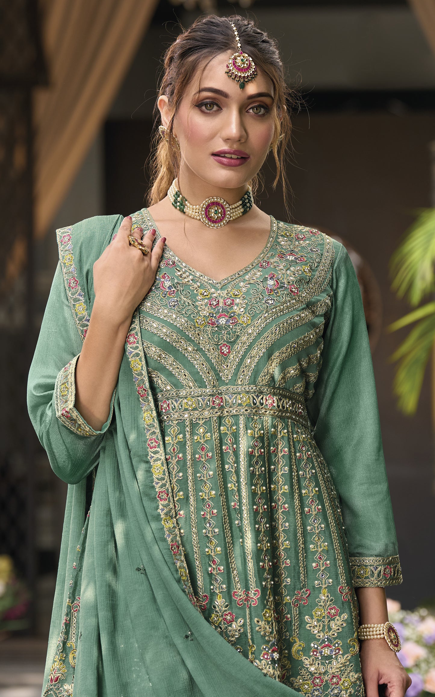 Bridal Anarkali gown with dupatta shipped from USA
