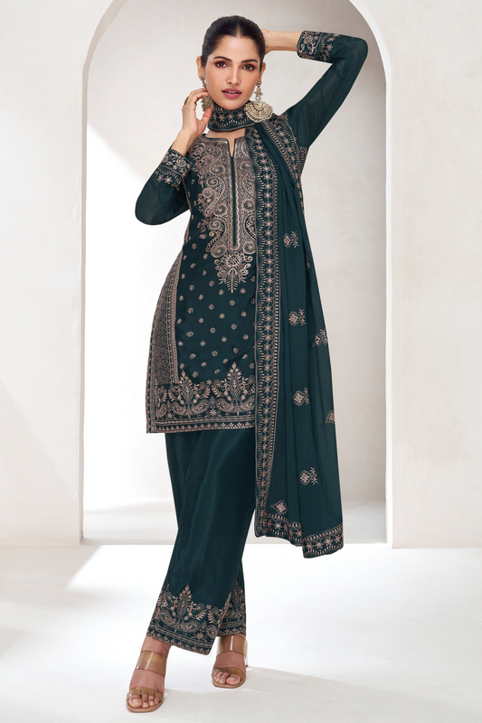 Blue salwar kameez feels calm and confident. Light or dark blue suits any time.
