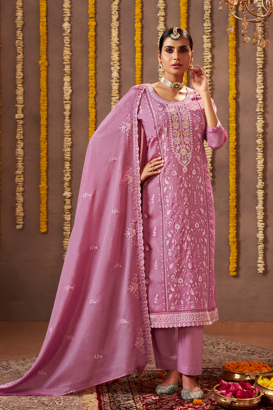Plus Designer Chinon Fabric Thread Embroidery Work Salwar Kameez Suit