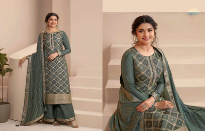Grey salwar kameez looks simple and stylish. Metallic accents make it modern.
