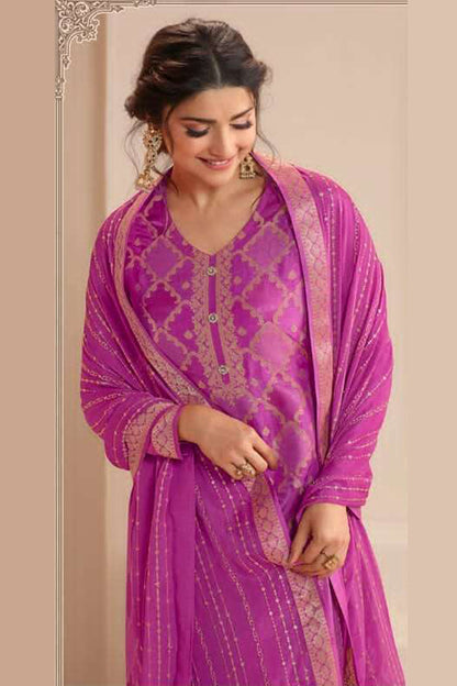 Embroidery Work Purple Color Salwar Kameez For Wedding-Reception