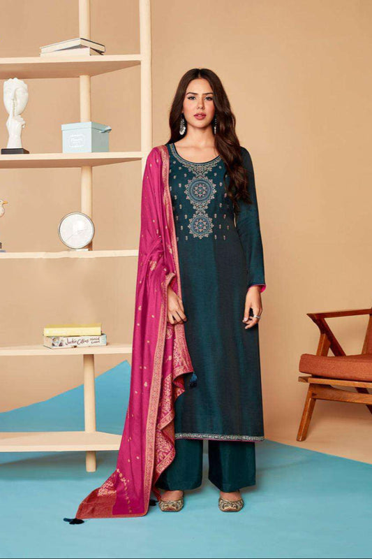 Blue salwar kameez feels calm and confident. Light or dark blue suits any time.
