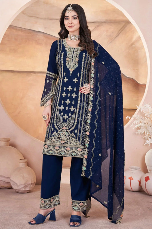 Blue salwar kameez feels calm and confident. Light or dark blue suits any time.
