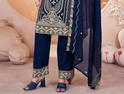 Blue salwar kameez feels calm and confident. Light or dark blue suits any time.
