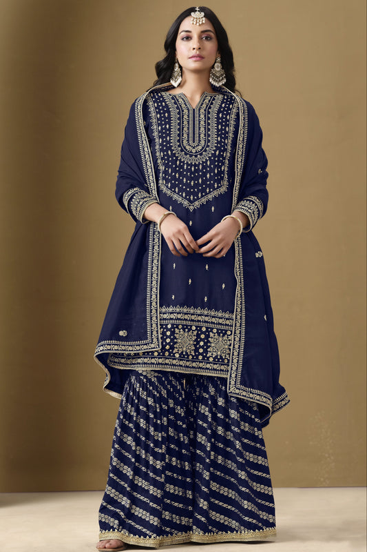Blue salwar kameez feels calm and confident. Light or dark blue suits any time.

