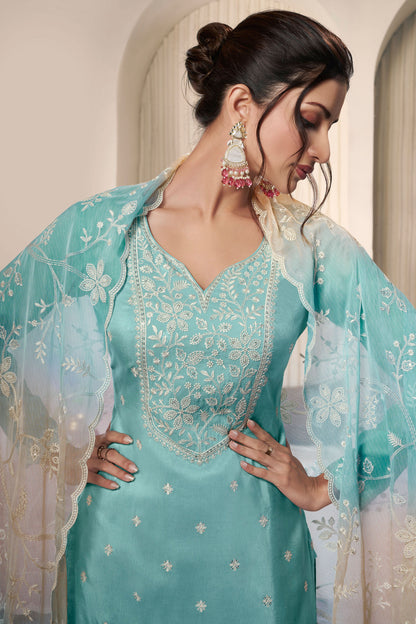 Blue salwar kameez feels calm and confident. Light or dark blue suits any time.
