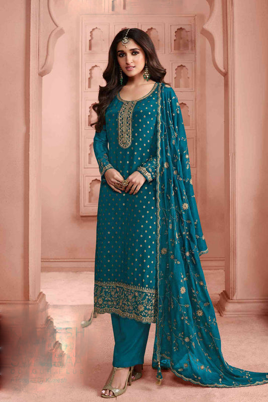 Blue salwar kameez feels calm and confident. Light or dark blue suits any time.
