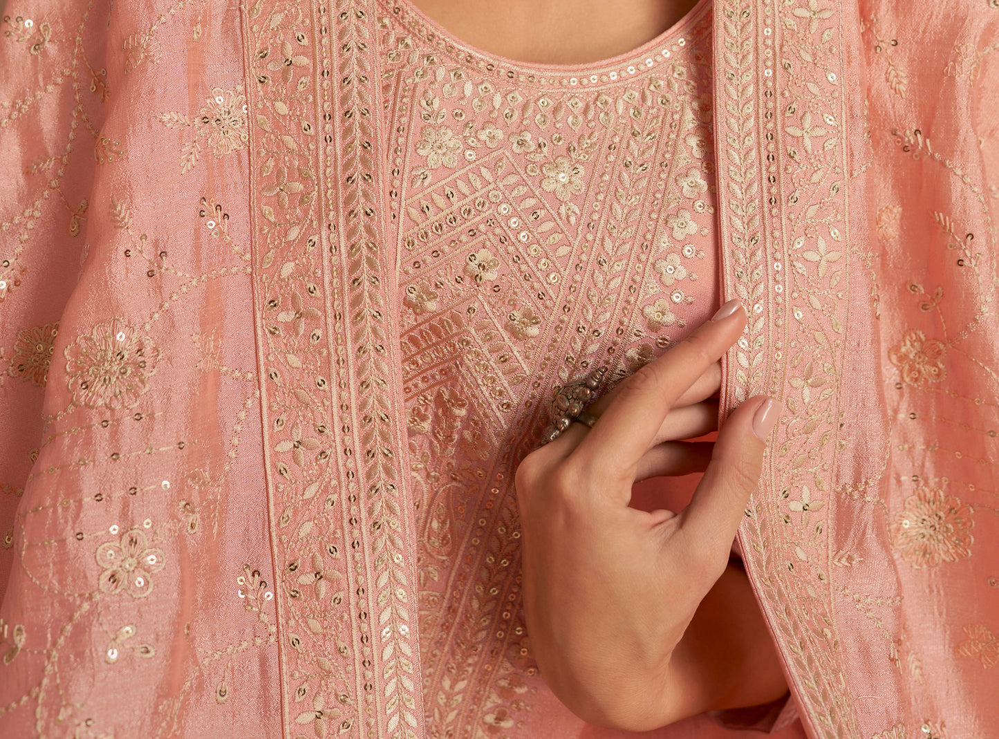 Bridal Look Peach  Embroidery Premium Salwar Kameez For Women