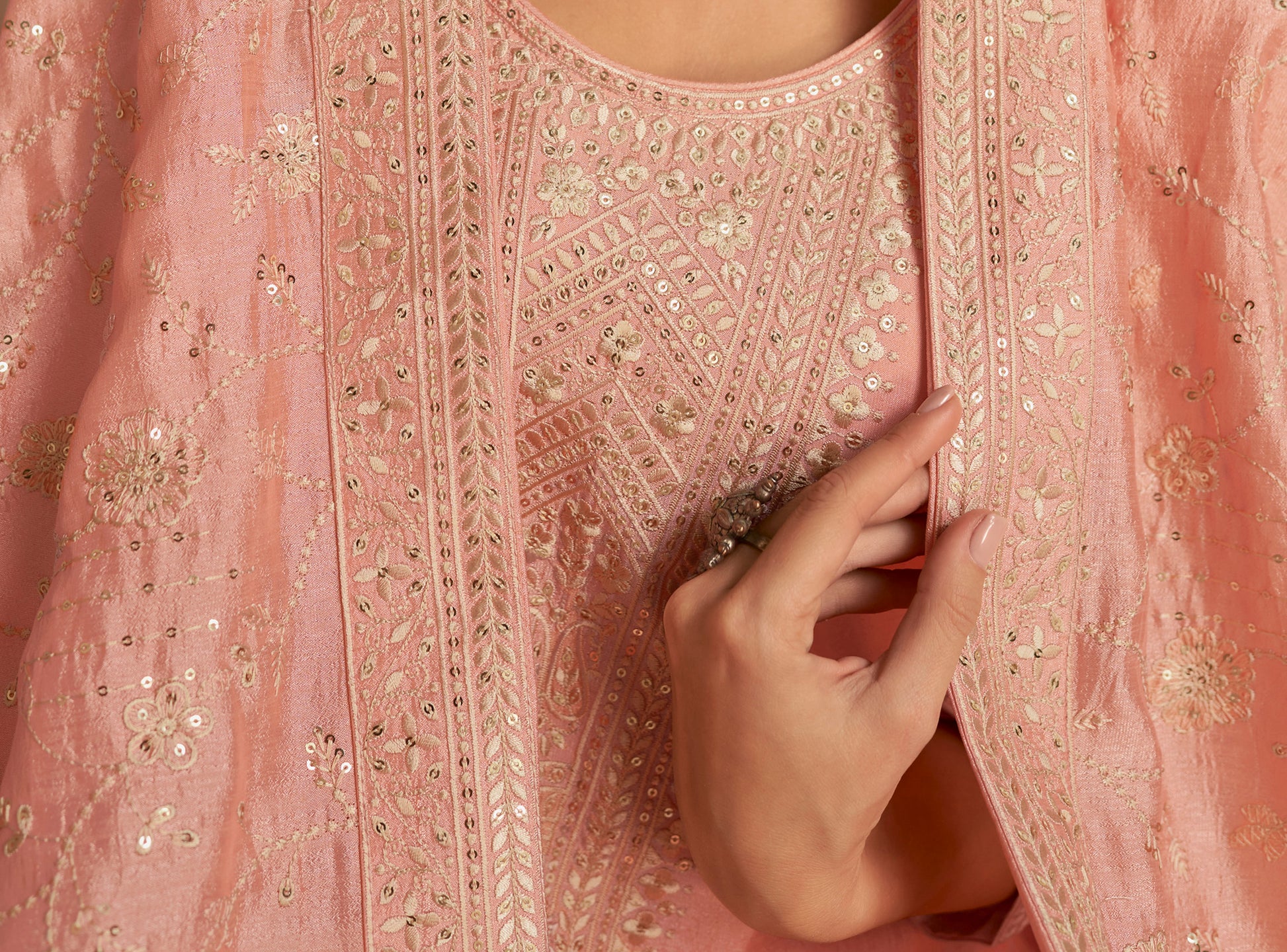 Bridal Look Peach  Embroidery Premium Salwar Kameez For Women