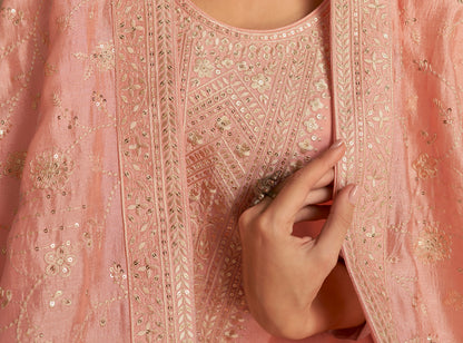 Bridal Look Peach  Embroidery Premium Salwar Kameez For Women