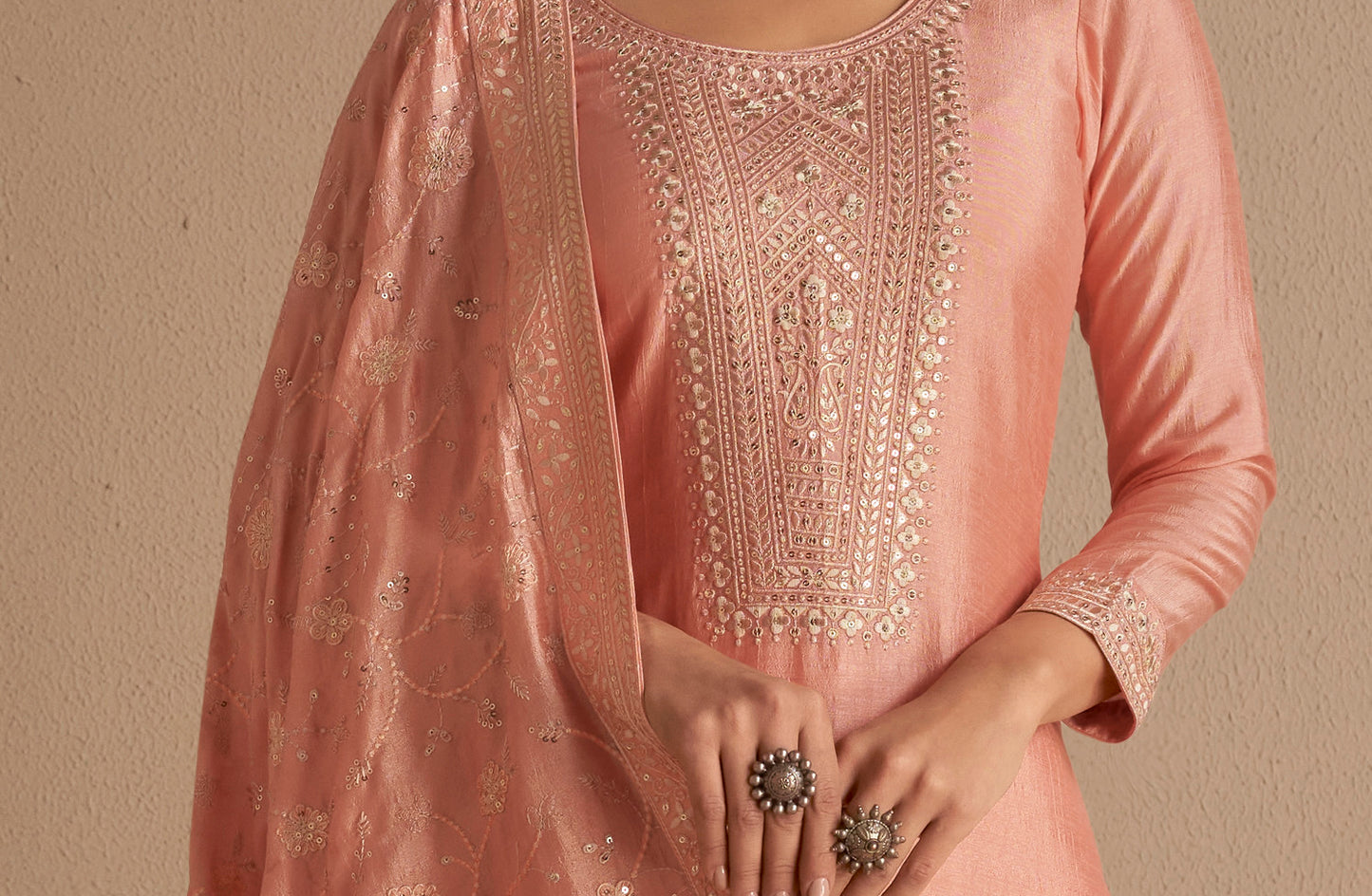 Bridal Look Peach  Embroidery Premium Salwar Kameez For Women