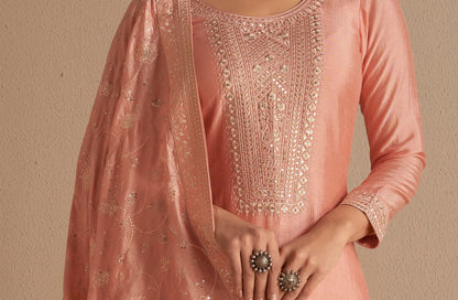 Bridal Look Peach  Embroidery Premium Salwar Kameez For Women
