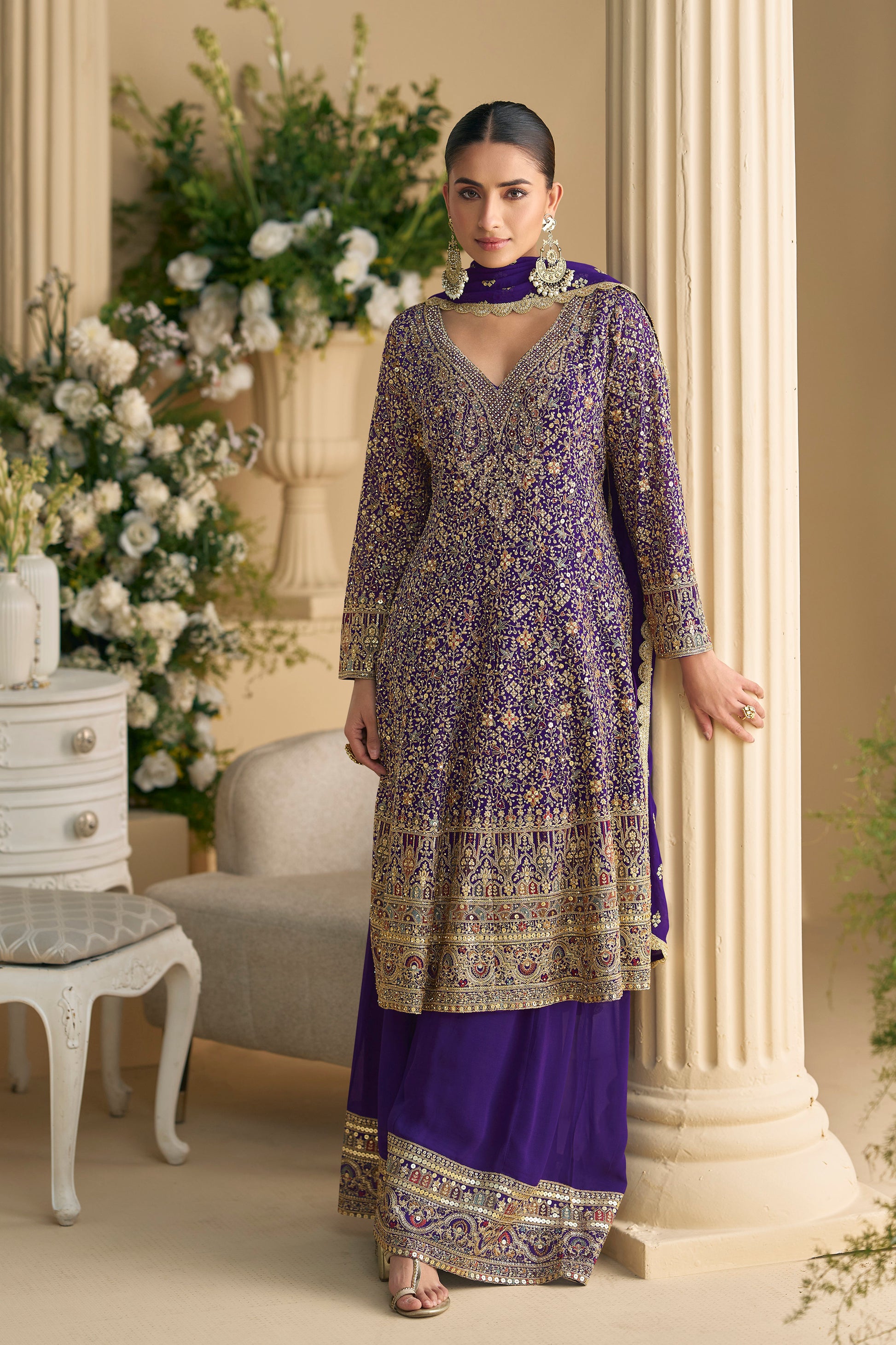 Luxurious Purple Palazzo Suit for Wedding Functions