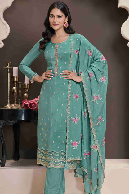 Dusty Teal Salwar Kameez For Festival Like Eid And Diwali