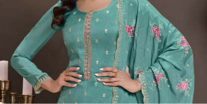 Dusty Teal Salwar Kameez For Festival Like Eid And Diwali