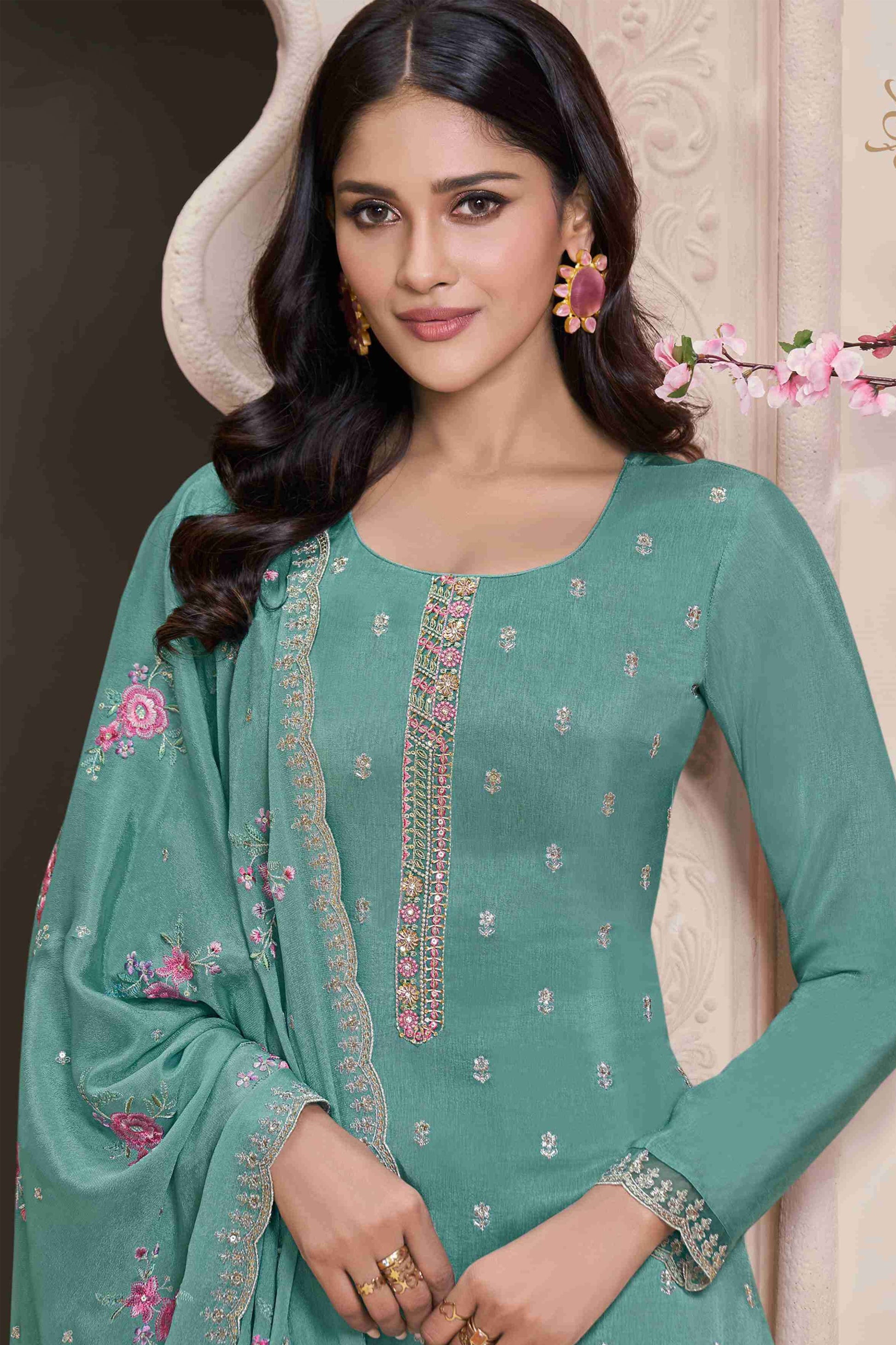 Dusty Teal Salwar Kameez For Festival Like Eid And Diwali